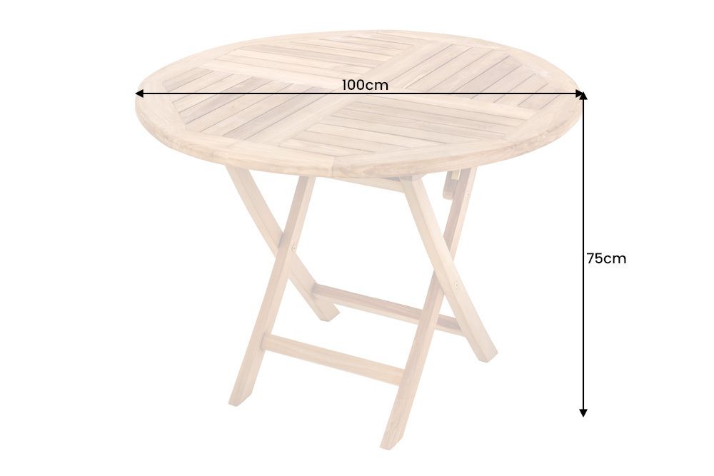 Massiver Gartentisch EMPIRE TEAK 100cm natur Teakholz rund klappbar Outdoor Balkontisch