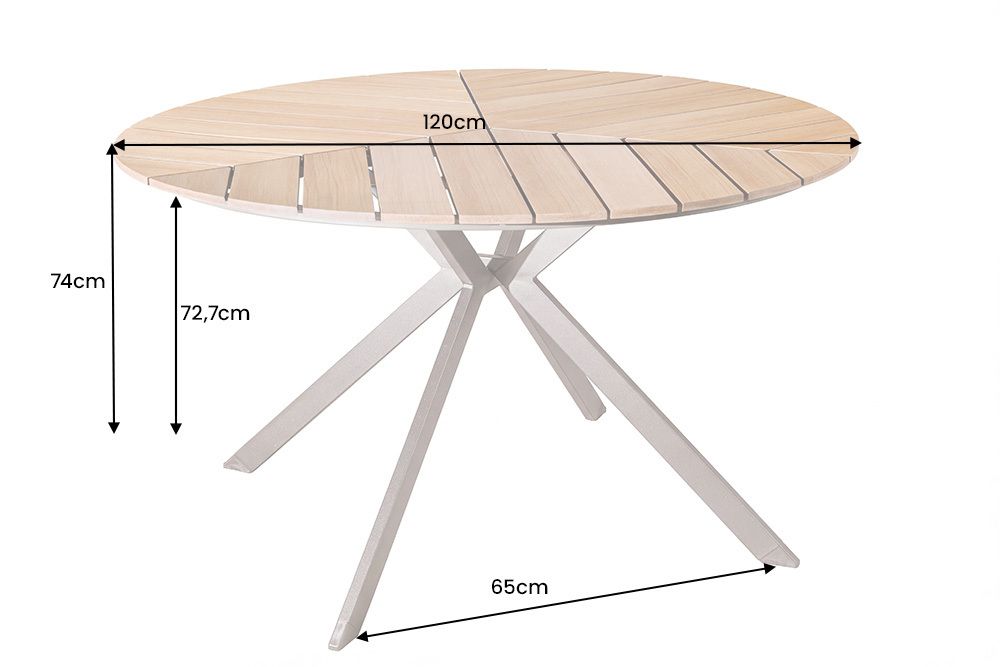 Runder Gartentisch DESIGNO 120cm natur Holz-Design greige Metall In- und Outdoor