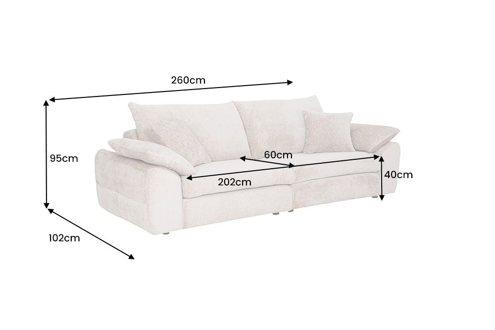 Stilvolles Big Sofa SOHO 260cm beige Chenille 4-Sitzer Couch mit Wellenunterfederung