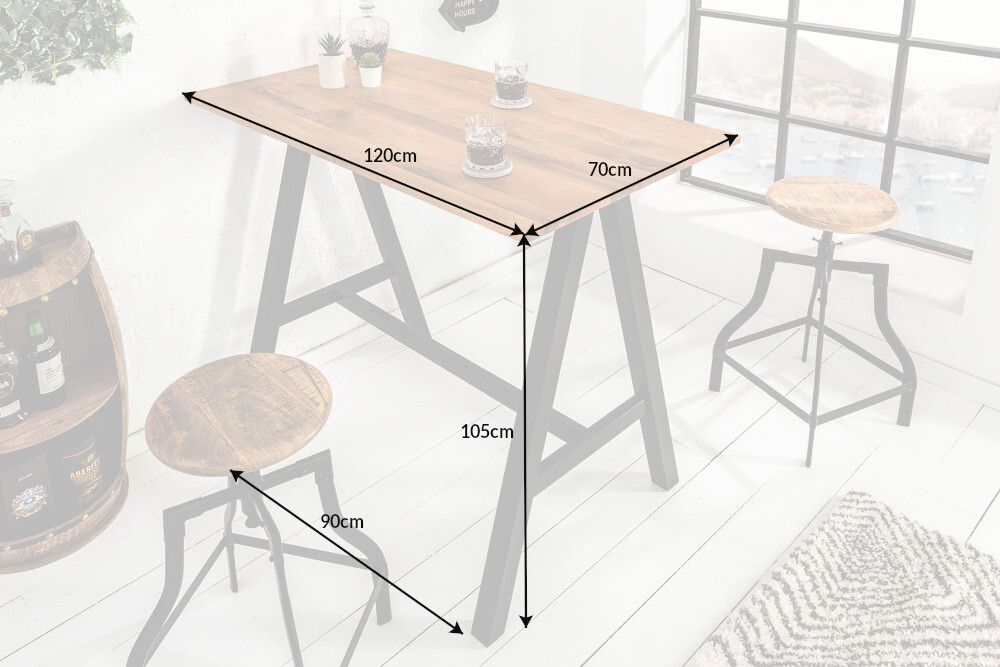 Massiver Bartisch CASTLE 120cm Wildeiche natur Stehtisch Industrial Design