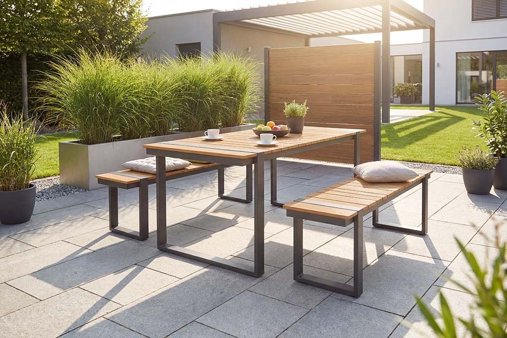 Wetterfester Gartentisch TAMPA LOUNGE 125cm grau natur Aluminium Metall Holz-Design Outdoor