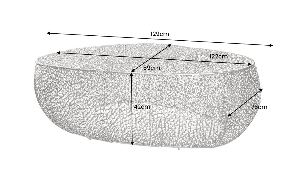 Filigraner Design Couchtisch ABSTRACT LEAF 130cm silber Handarbeit