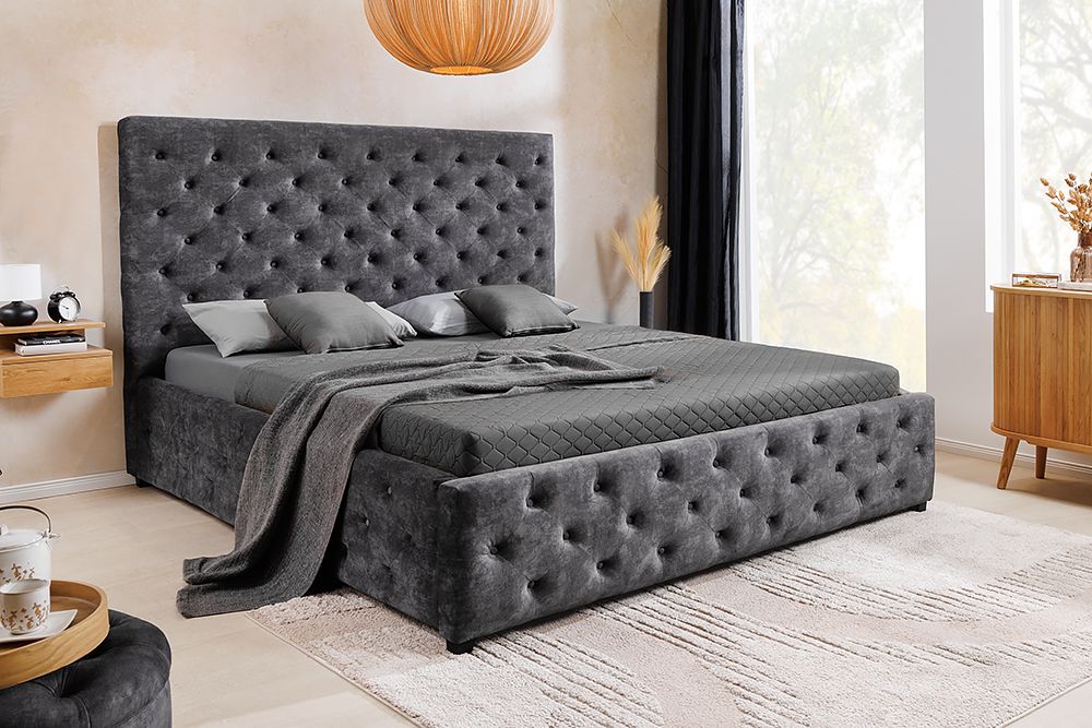 Boxbett PARIS 180x200cm grau Samt mit Stauraum und Lattenrost