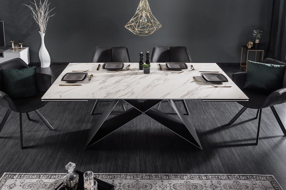 Ausziehbarer Esstisch PROMETHEUS 180-220-260cm weiß Marmor Keramik made in Italy