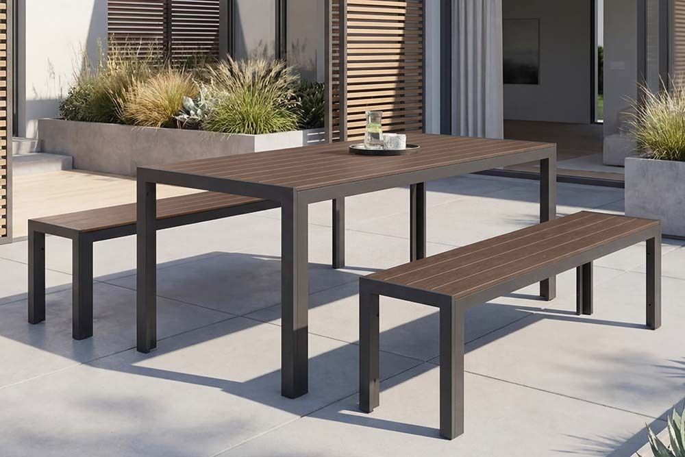 Moderner Gartentisch DESIGNO 205cm dunkelbraun schwarz Aluminium wetterfest