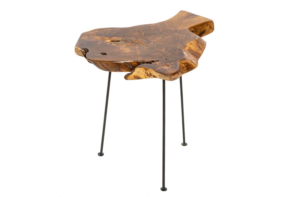 Einzigartiger Beistelltisch WILD 40cm Teakholz Baumscheibe Couchtisch
