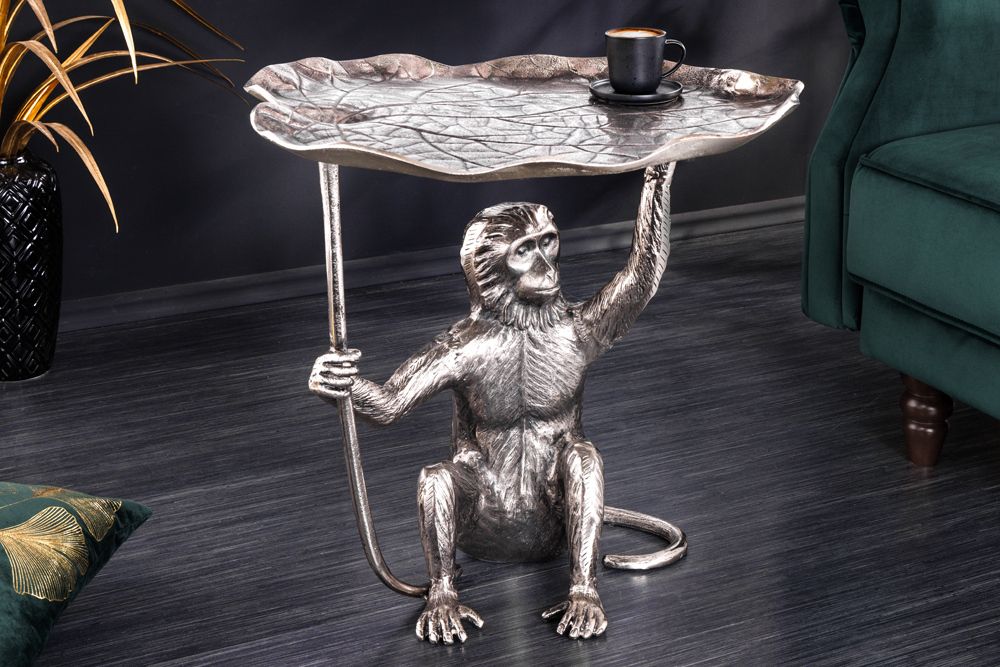 Design Beistelltisch WILDLIFE MONKEY 60cm silber Metall handmade