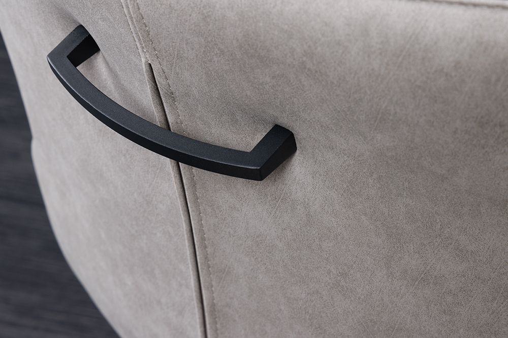 Drehbarer Design Stuhl ALPINE grau hellgrau Armlehnen schwarze Metallbeine