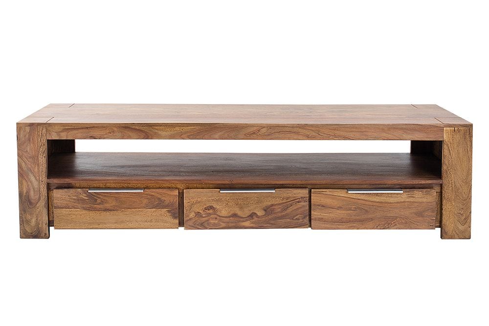 Massives TV-Board MAKASSAR 170cm braun Sheesham stone finish Lowboard drei Schubladen