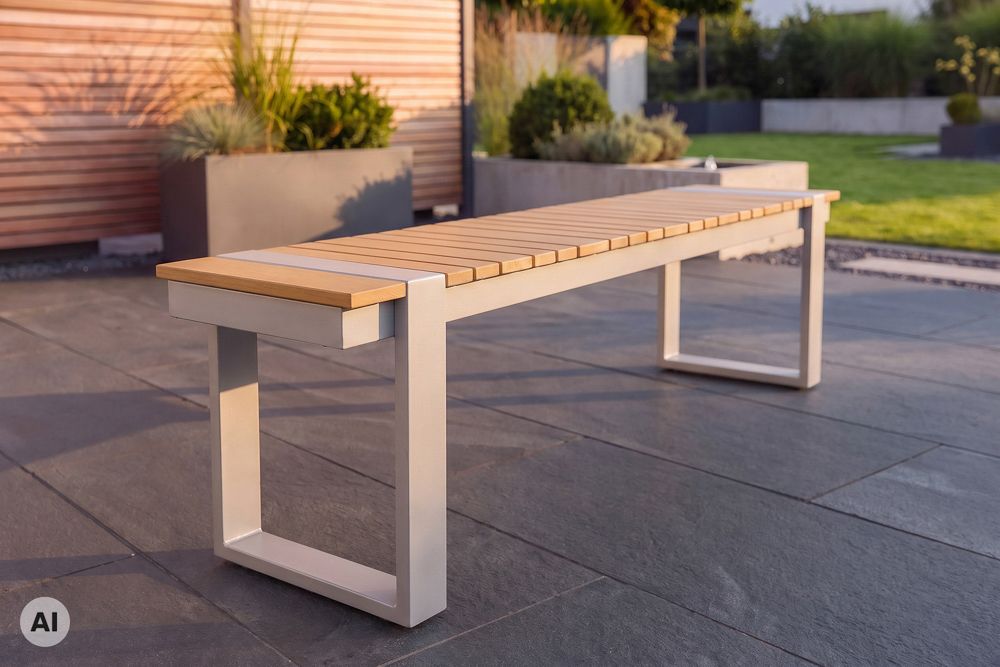 Moderne Outdoor Sitzbank TAMPA LOUNGE 160cm greige natur