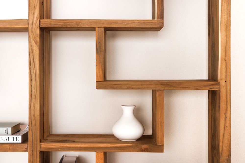 Massivholz Bücherregal JAVA 200cm natur Teakholz Standregal Raumtrenner recycelt