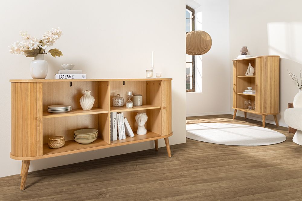 Retro Sideboard VALHALLA WOOD 160cm natur Eichenholz Schiebetüren
