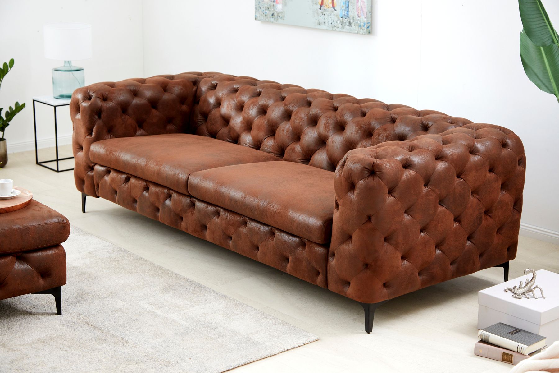 Chesterfield 3-Sitzer Sofa MODERN BAROCK 235cm antik braun Federkern Microfaser