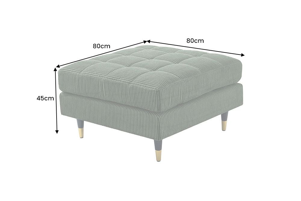 Design Hocker COZY VELVET 80cm grün Cord schwarz mit goldener Metallkappe