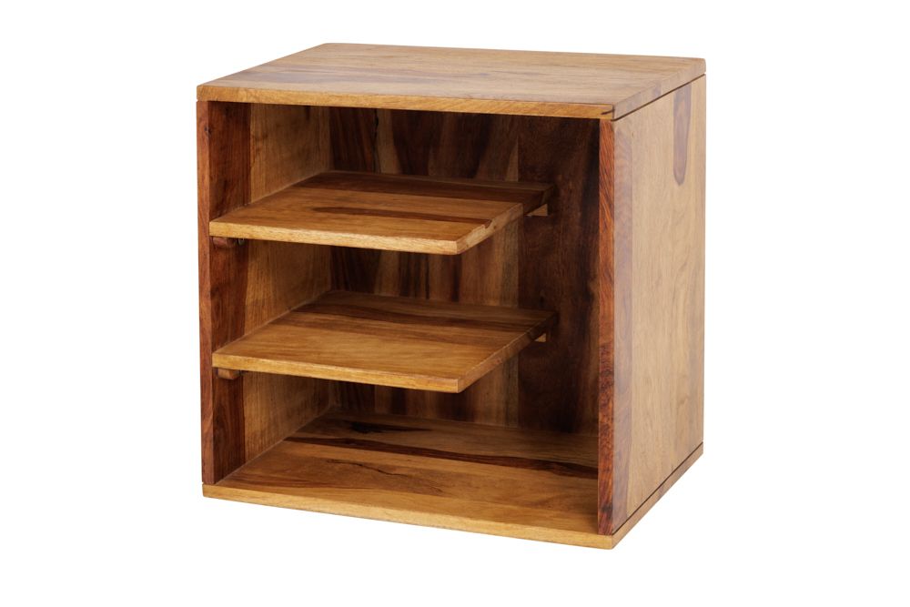 Massivholz Beistelltisch CUBUS 45cm braun Sheesham stone finish Regal Nachttisch