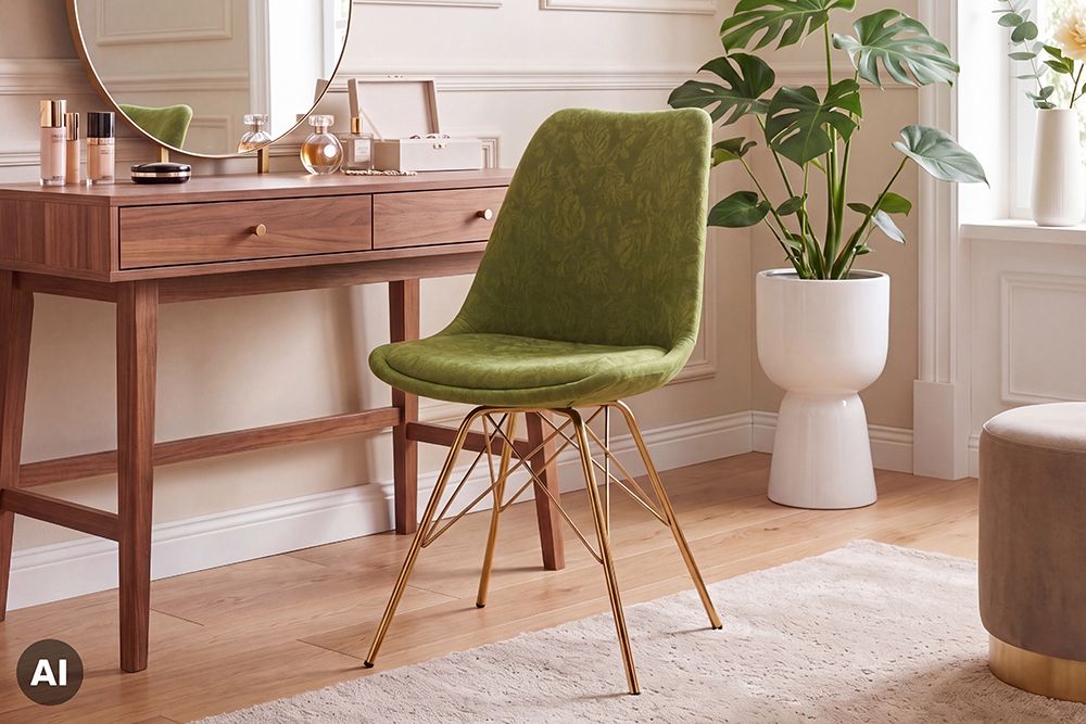 Design Stuhl SCANDINAVIA MEISTERSTÜCK grün Chenille gold Metall
