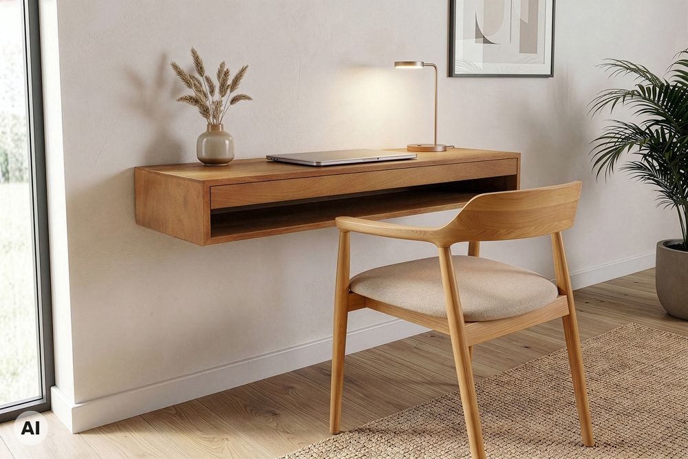 Hängender Konsolentisch PURE 100cm braun Mangoholz honey finish Schreibtisch Stauraum