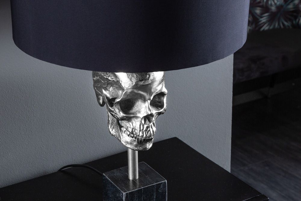 Extravagante Tischlampe SKULL 56cm schwarz silber Metall Totenkopf Skulptur Leuchte