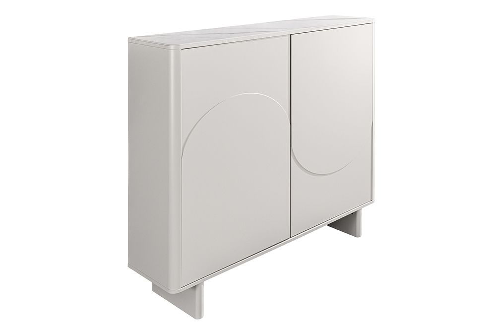 Design Highboard SAVOY 130cm kaschmir weiß Marmor Keramik mit Stauraum und 3D-Front