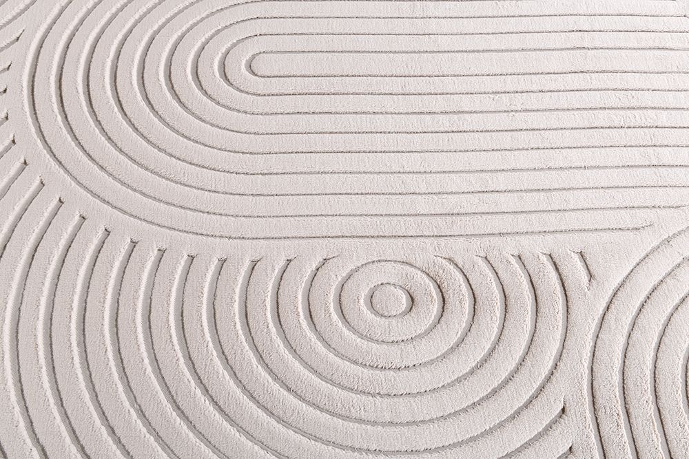 Runder 3D strukturierter Kurzflor Teppich ART DECO 230cm beige creme Hoch-Tief-Effekt