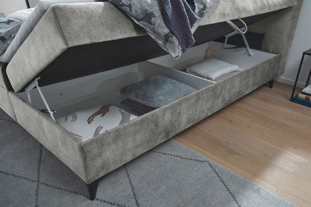 Design Boxbett DECADENCIA 180x200cm silbergrau Samt mit Stauraum Matratze Topper