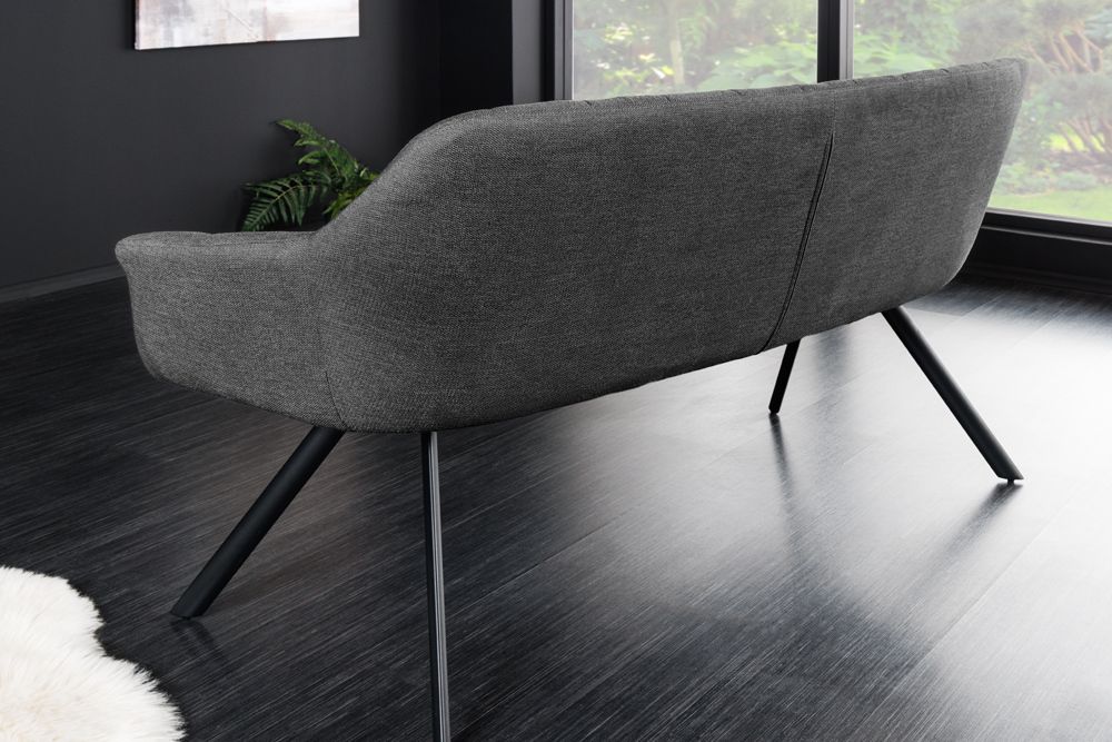 Esszimmer Sitzbank PAPILLON 165cm anthrazit Flachgewebe mit Lehnen schwarzes Metallgestell