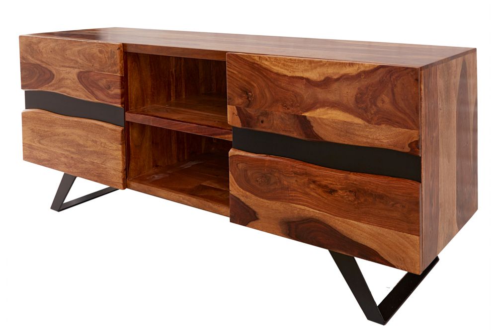 Massives TV-Lowboard AMAZONAS 160cm braun Sheeshamholz mit Baumkante