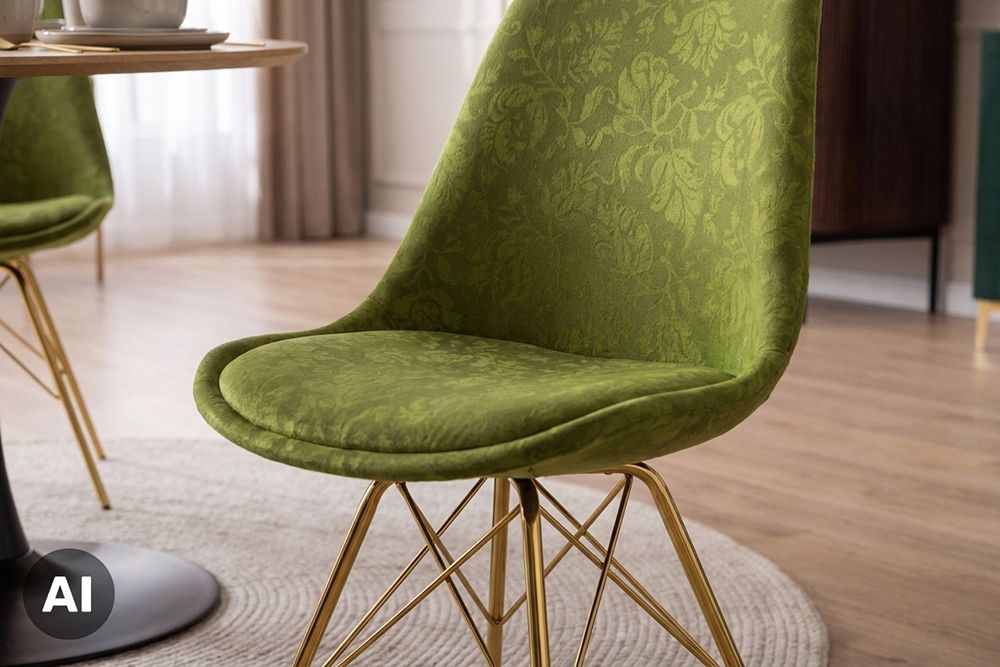 Design Stuhl SCANDINAVIA MEISTERSTÜCK grün Chenille gold Metall