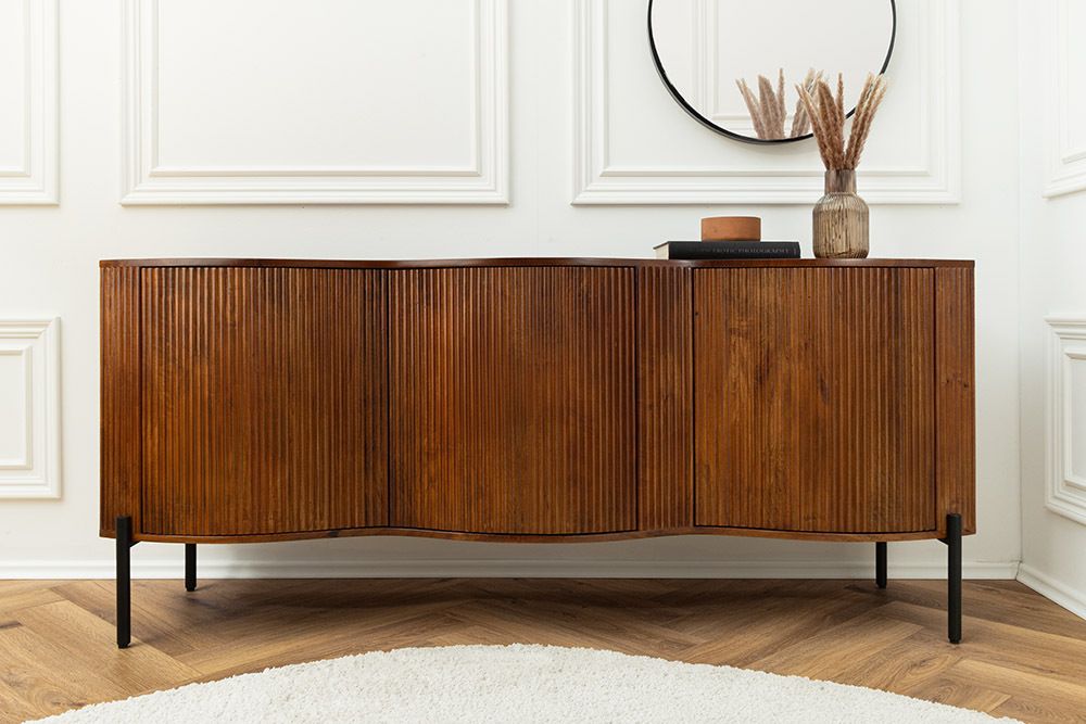 Massives Sideboard GRANDEUR 180cm braun Mangoholz schwarz Metall