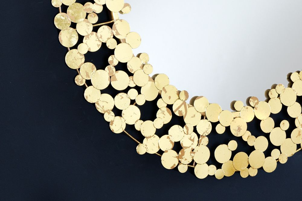 Dekorativer Wandspiegel COINS 80cm XL antik gold rund aus Metall handmade