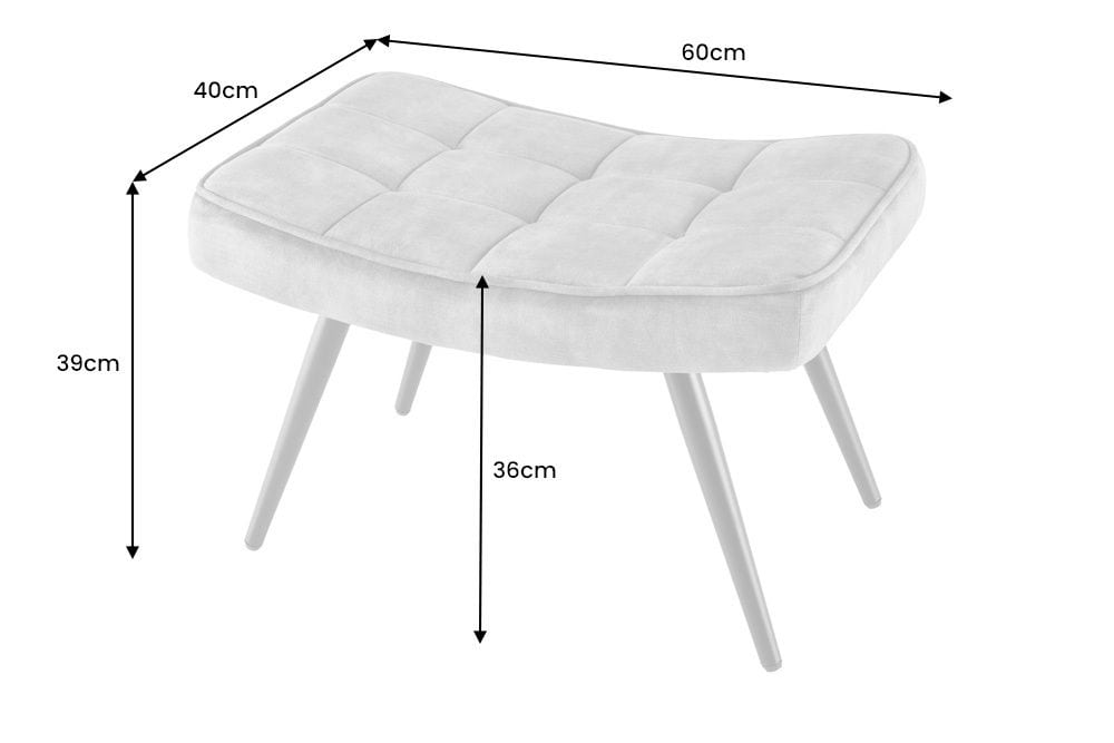 Moderner Hocker SCANDINAVIA grau Samt schwarze Metallbeine Fußhocker