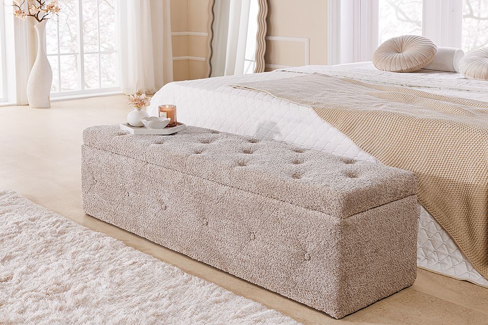 Chesterfield Bettbank EXTRAVAGANCIA 140cm champagner greige Bouclè mit Stauraum » Jetzt kaufen