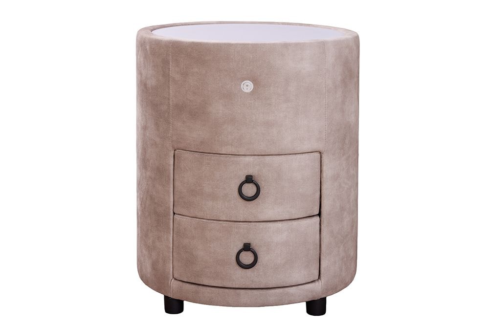 Runder Nachttisch SIGNUM 55cm champagner beige Vogue Seiden Samtstoff inkl. Beleuchtung