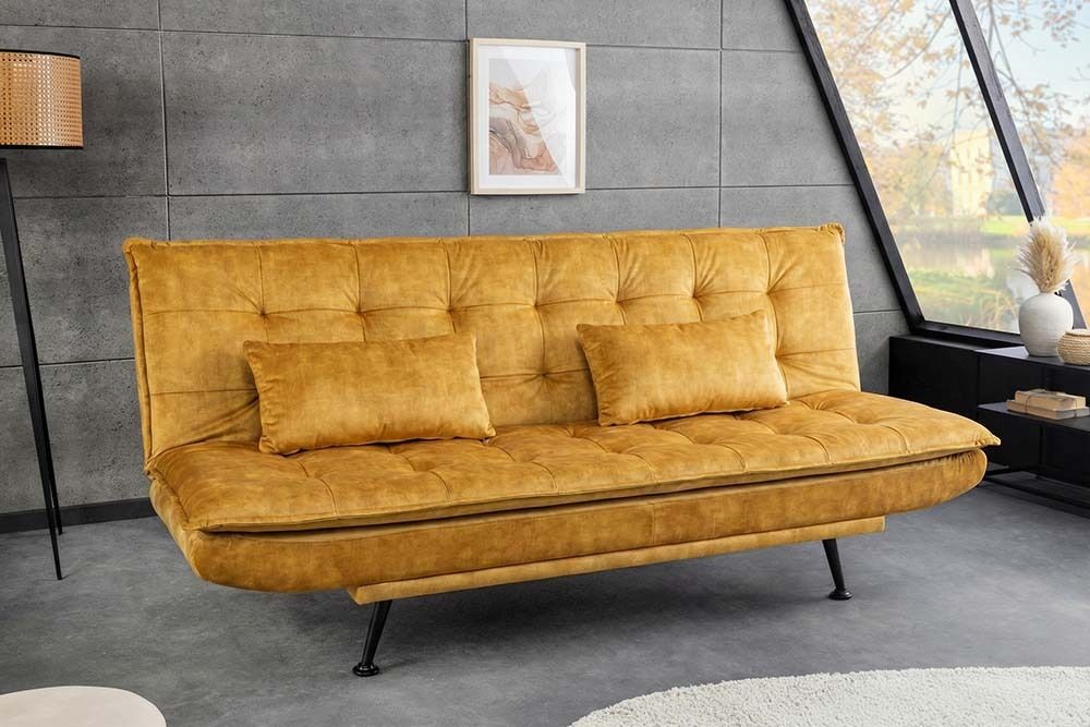 Schlafsofa JAZZ 190cm senfgelb Samt 3-Sitzer Couch