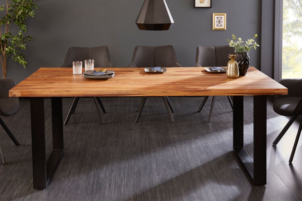 Massivholz Esstisch IRON CRAFT 160cm braun schwarz Sheesham stone finish Industrial