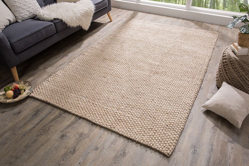 Handgearbeiteter Teppich WOOL 240x160cm beige aus Wolle