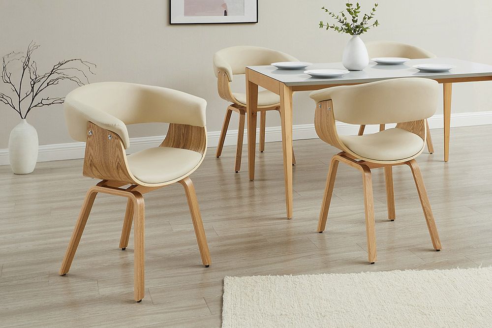 Design Stuhl ORGANIC natur Eiche creme beige Kunstleder mit Armlehnen