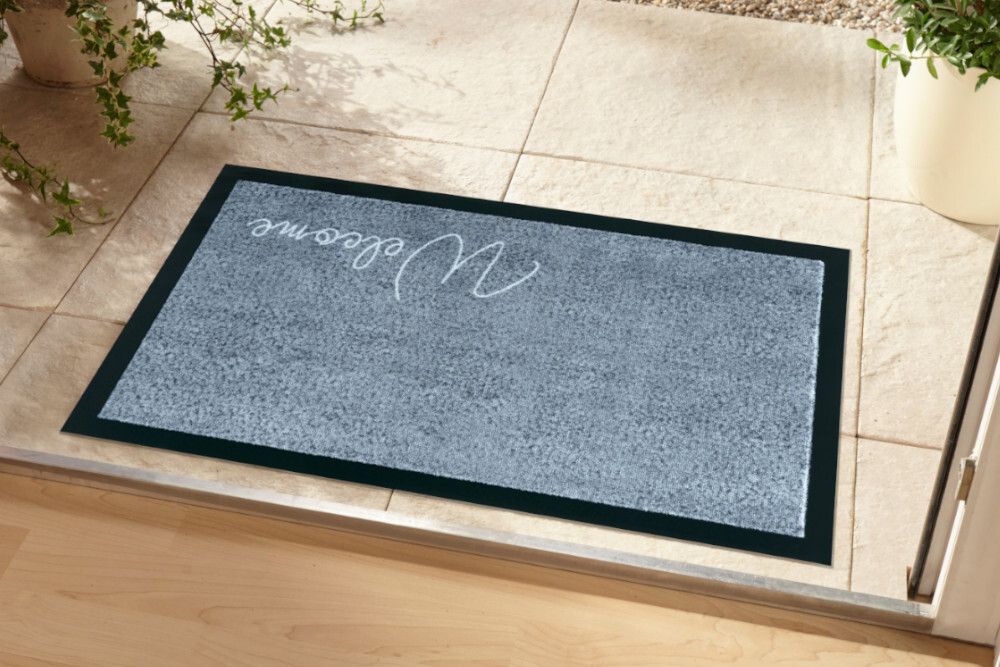 Strapazierfähige Fußmatte CLEAN WELCOME 75x45cm blau grau Fußabtreter Modern Design