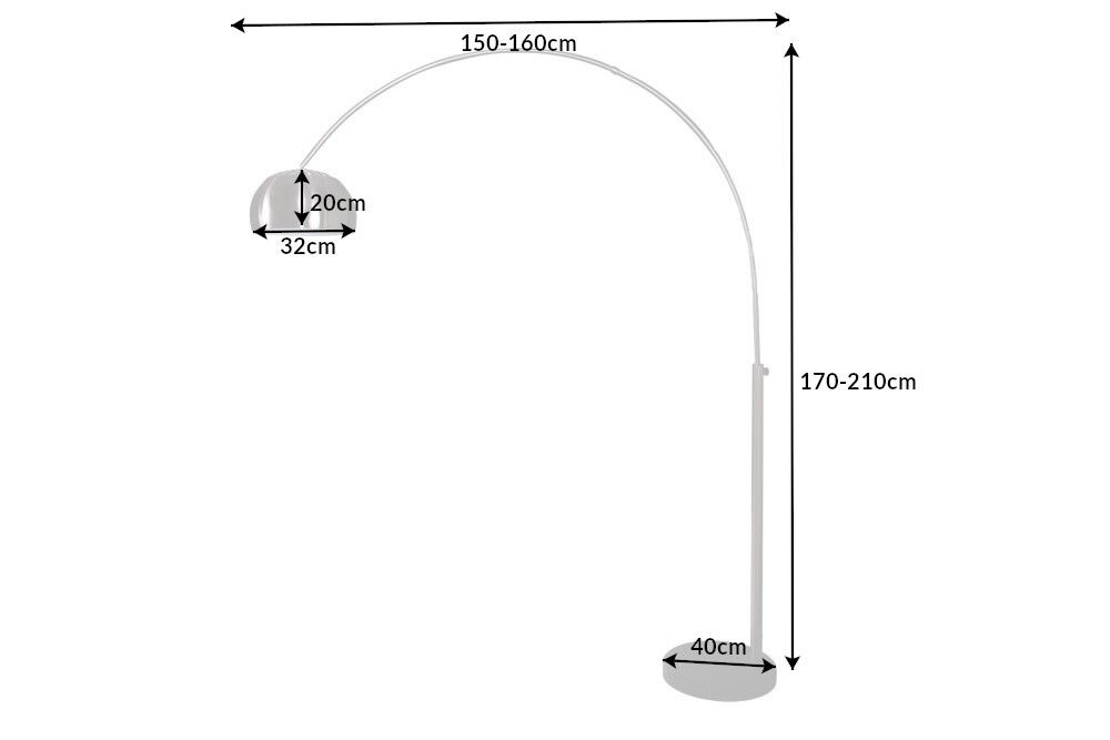 Ausziehbare Bogenlampe LOUNGE DEAL 170-210cm chrom gebürstet Marmorfuß Stehlampe