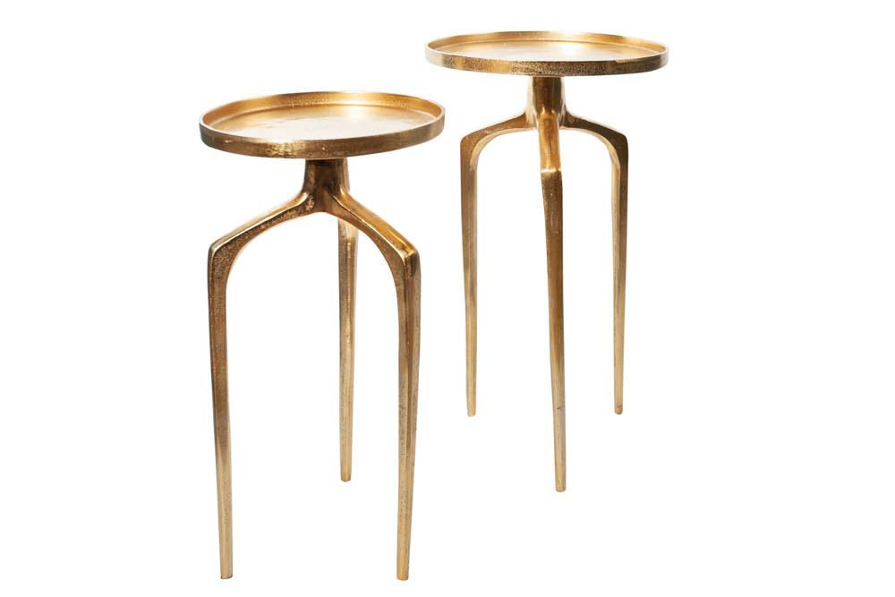 2er Set Beistelltische ABSTRACT 60cm gold Metall rund Shabby Chic Design