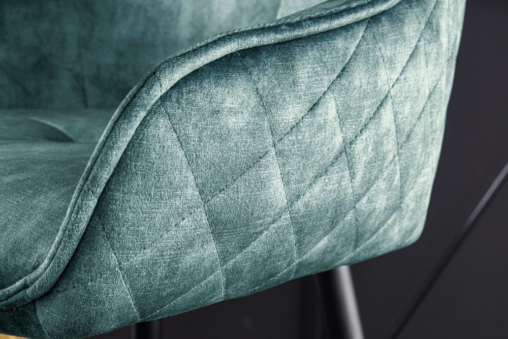 Design Barhocker EUPHORIA petrol Samt schwarze Metallbeine Barstuhl mit Lehne