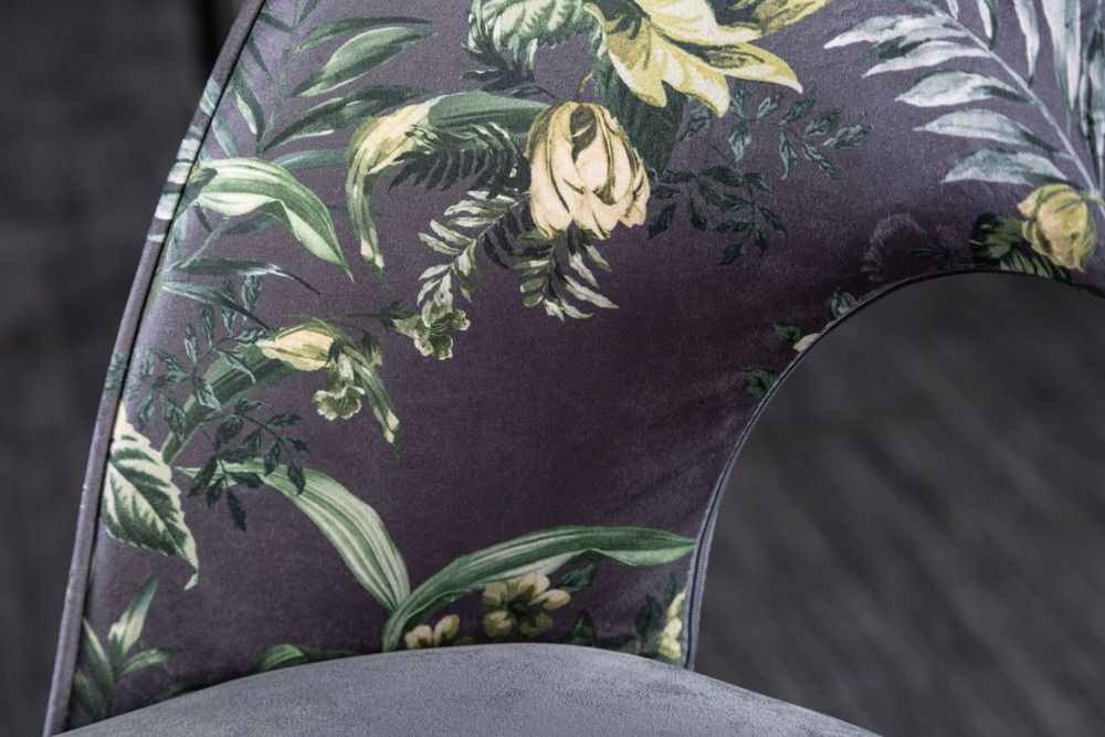 Design Stuhl PRÊT-À-PORTER grau Samt florales Muster und goldene Fußkappen