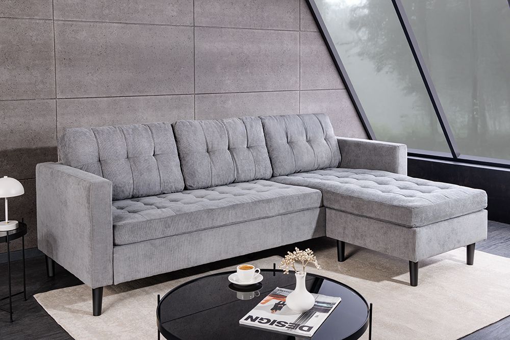 Modernes Ecksofa STOCKHOLM 220cm grau Cordstoff Federkern 3-Sitzer-Sofa
