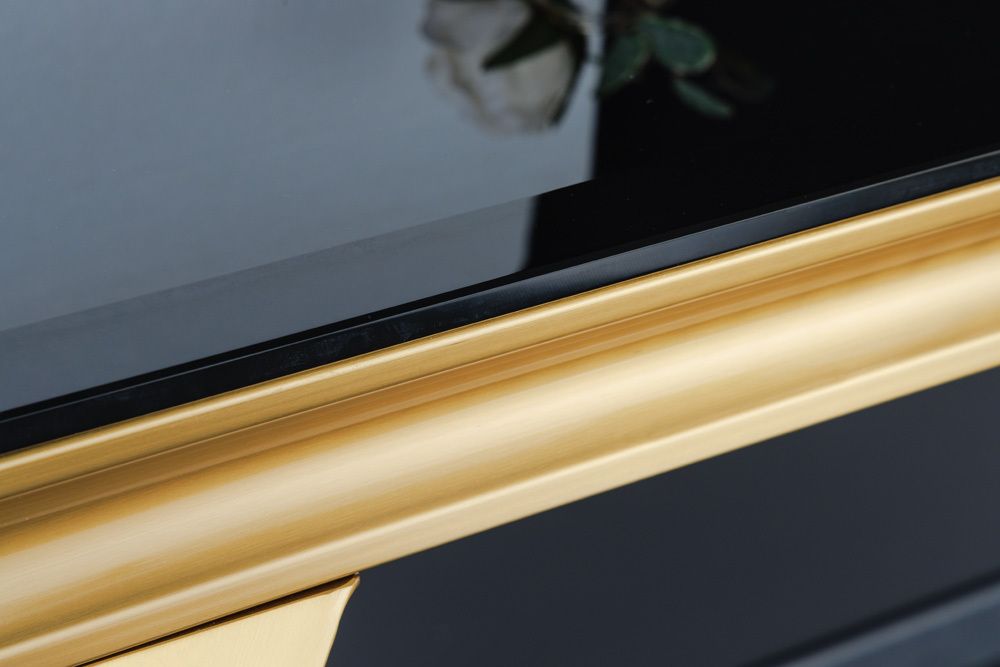 Eleganter Konsolentisch MODERN BAROCK 145cm schwarz gold Opalglas Edelstahlbeine
