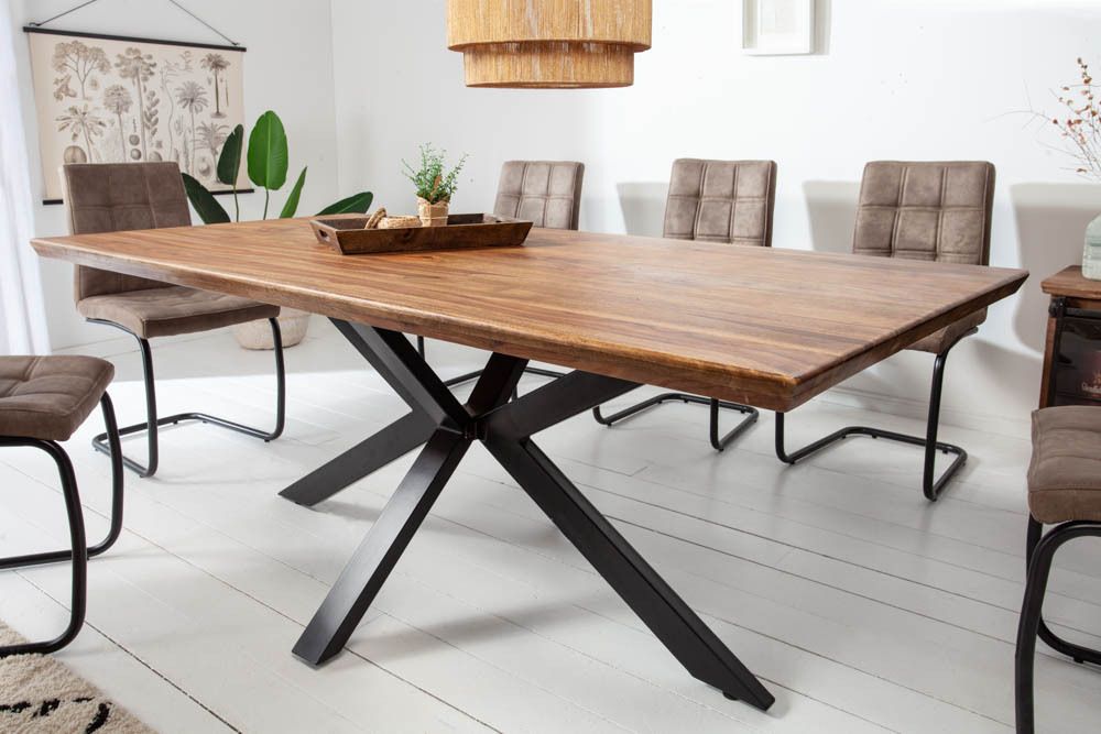 Massivholz Esstisch GALAXIE 200cm braun Sheesham stone finish Industrial Design