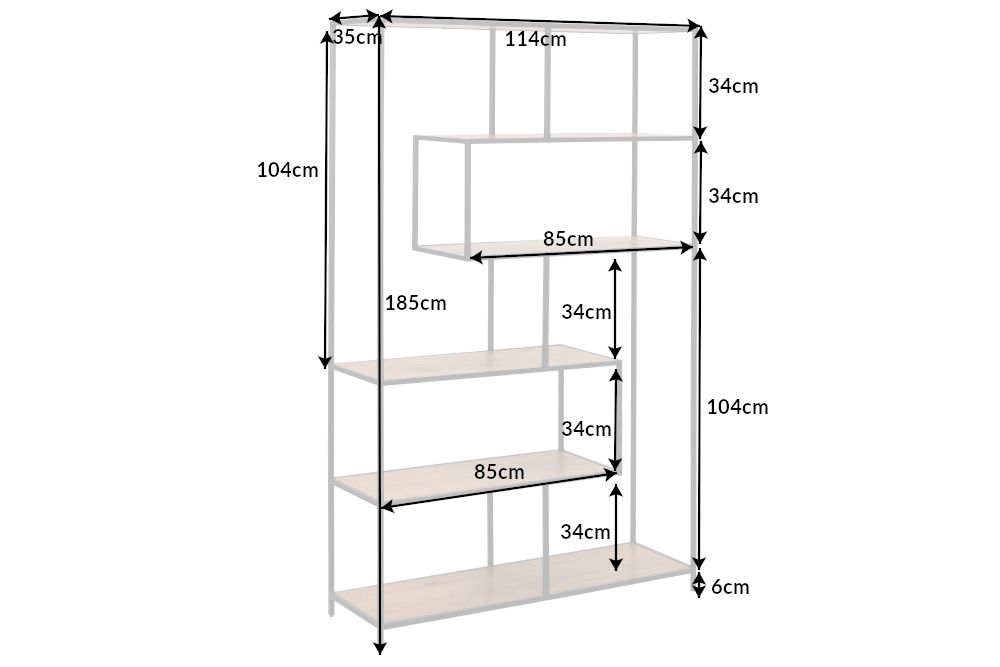 Industrial Bücherregal SLIM LINE 185x114cm Wildeiche schwarz sechs Regalböden