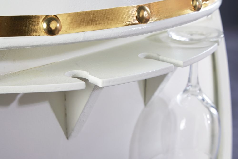 Design Weinfass BODEGA WHITE 70cm weiß gold Pinie Flaschen Gläseraufhängung