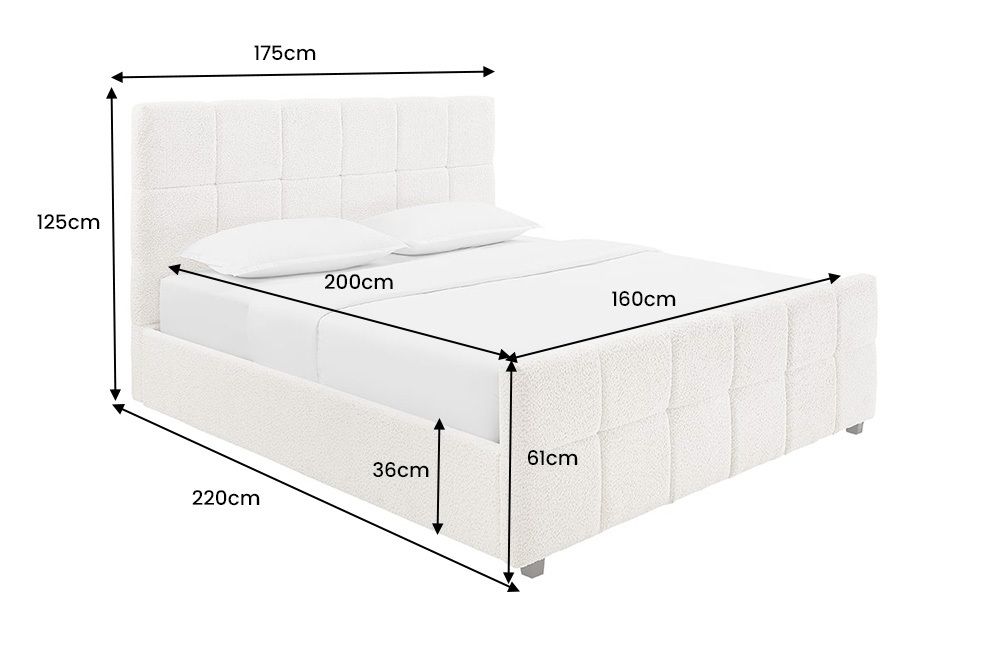 Modernes Boxbett PRESTIGE 160x200cm creme Bouclé mit Stauraum und Lattenrost
