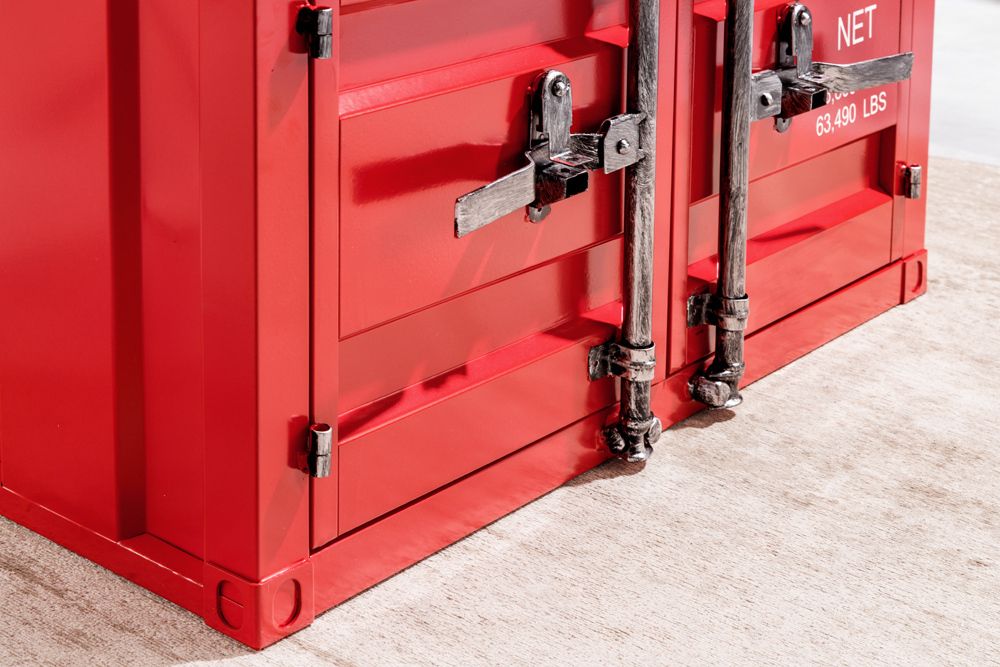 Container-Schrank GLOBETROTTER 80cm rot Metall Couchtisch mit Flügeltüren Kommode