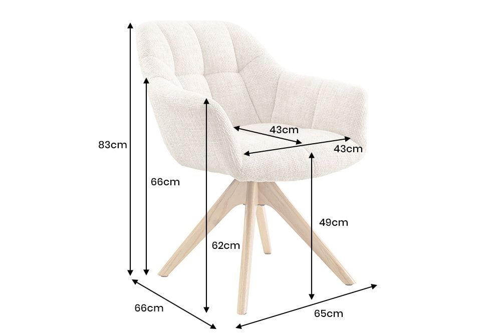 Drehbarer Stuhl PAPILLON champagner beige Chenille Cremona Eiche Massivholz
